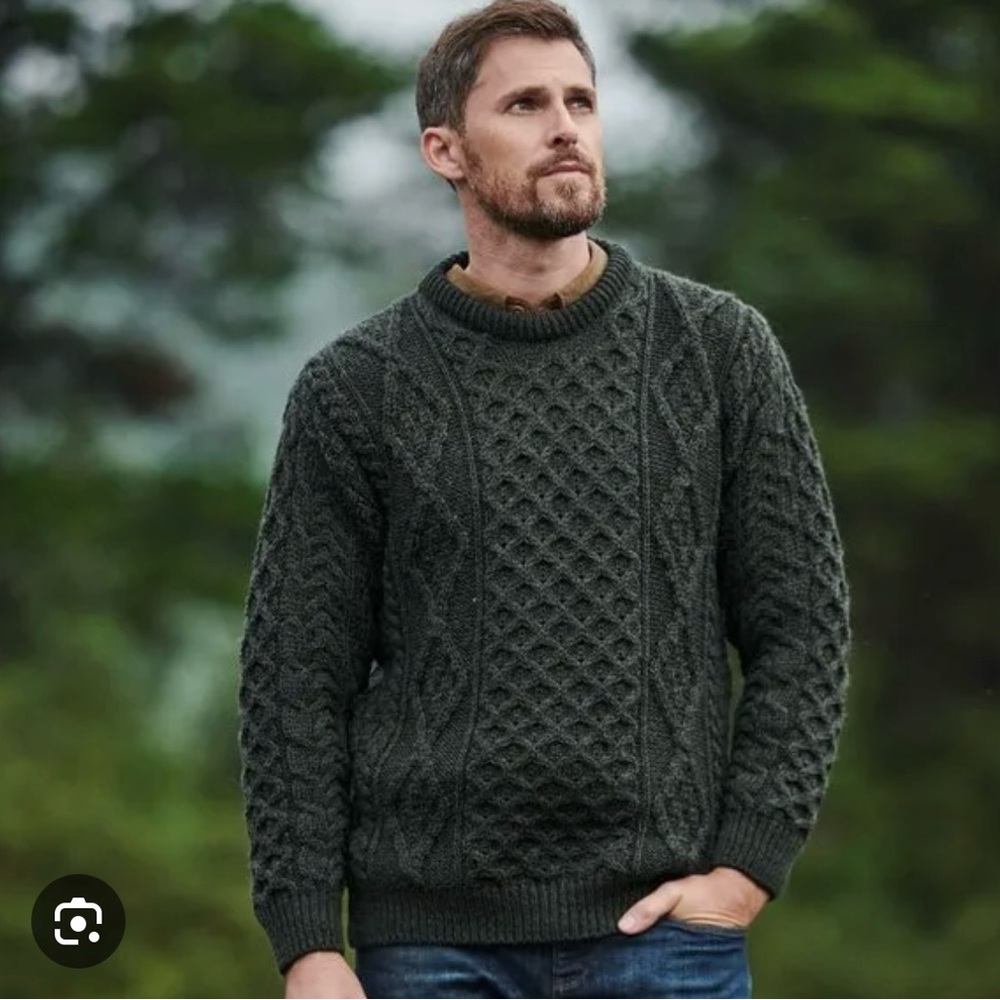 J. Crew wool fisherman’s Green Cable Knit Crewneck Sweater